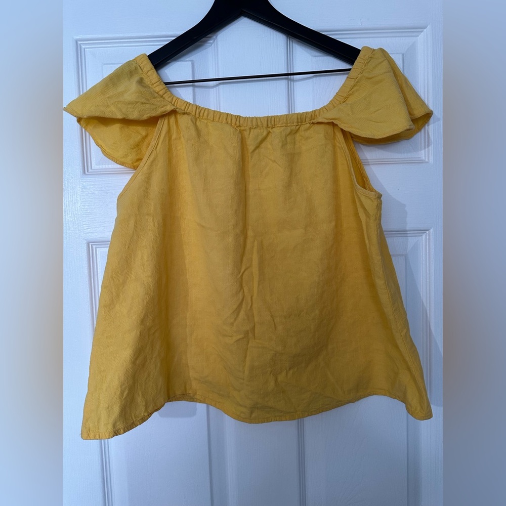 J Crew Cotton Off The Shoulder Flutter Sleeve Flirty Subtle Plaid Summer Blouse